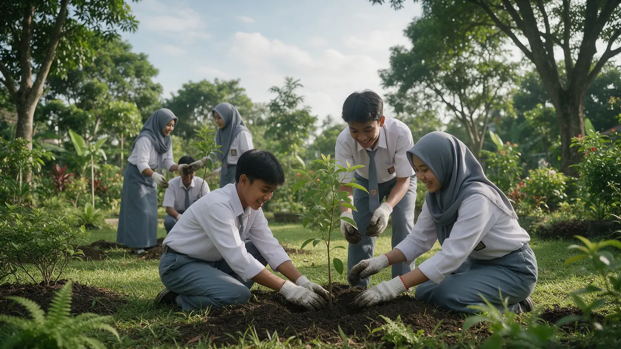 Gerakan Sekolah Hijau: Siswa Tanam 300 Bibit Pohon dan Resmikan Bank Sampah